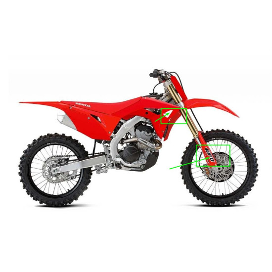 UFO PLASTIKINIS RINKINYS HONDA CRF 250R '18-'21, CRF 450R '17-'20 RAUDONAS (ĮSKAITANT TELESKOPINES APSAUGAS IR LIPDUKUS)