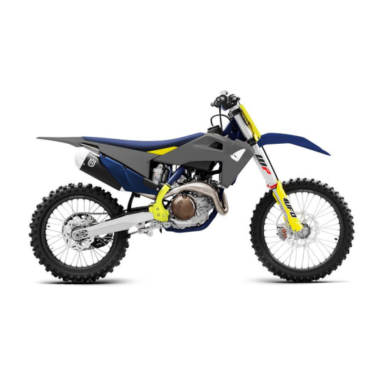 UFO PLASTIKINIS RINKINYS HUSQVARNA TC / FC '19-22, SPALVA PILKA / GELTONA / MĖLYNA (ĮSKAITANT TELESKOPINES APSAUGAS, RĖM