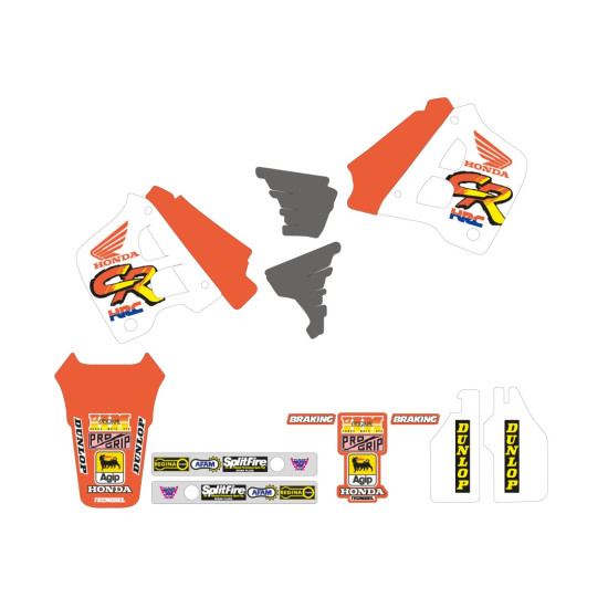 TECNOSEL (BLACKBIRD) STICKER SET + SEAT COVER HONDA CR 125 '91-'92, CR 250 '90-'91 REPLICA TEAM HONDA '91