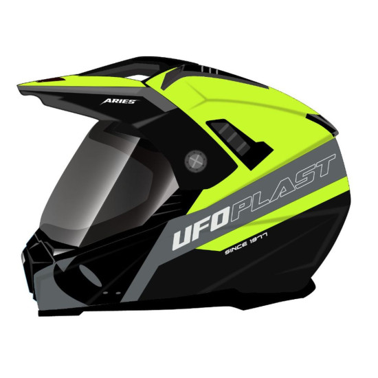 UFO HELMET ARIES OFFROAD / DUAL / TOURER / CROSSOVER WITH VISOR, VISOR AND SUN VISOR COLOUR BLACK / GREY / FLUO YELLOW S