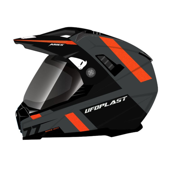 UFO HELMET ARIES OFFROAD / DUAL / TOURER / CROSSOVER WITH VISOR, VISOR AND SUN VISOR COLOUR BLACK / GREY / FLUO RED SIZE