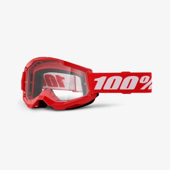 100 PERCENT STRATA 2 RED GOGGLES - CLEAR LENS - RED / WHITE CLEAR LENS