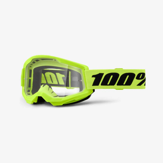 100 PERCENT STRATA 2 YOUTH JUNIOR YELLOW GOGGLES - CLEAR LENS - COLOR YELLOW FLUO / BLACK CLEAR LENS