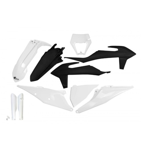 UFO PLASTIC SET (FULL KIT) WITH TELESCOPE (SHOCK ABSORBER) PROTECTORS KTM EXC 125 '20-'21, EXC 250 / 300 TPI '20-'23, EX