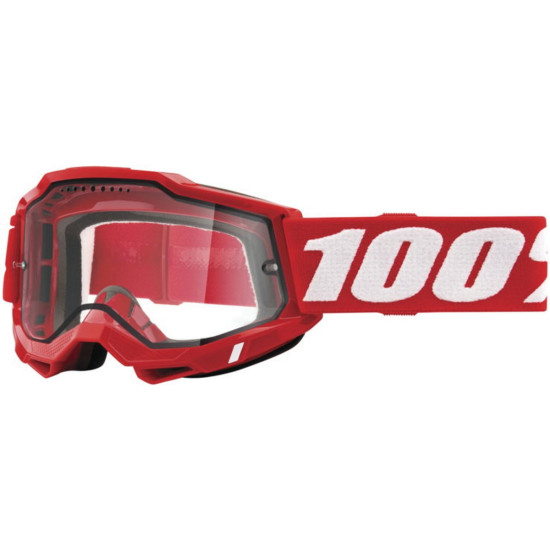 100 PERCENT ACCURI 2 ENDURO MOTO RAUDONOS SPALVOS AKINIAI - DVIGUBAI SKAIDRŪS LĘŠIAI - RAUDONI / BALTI DVIGUBAI SKAIDRŪS