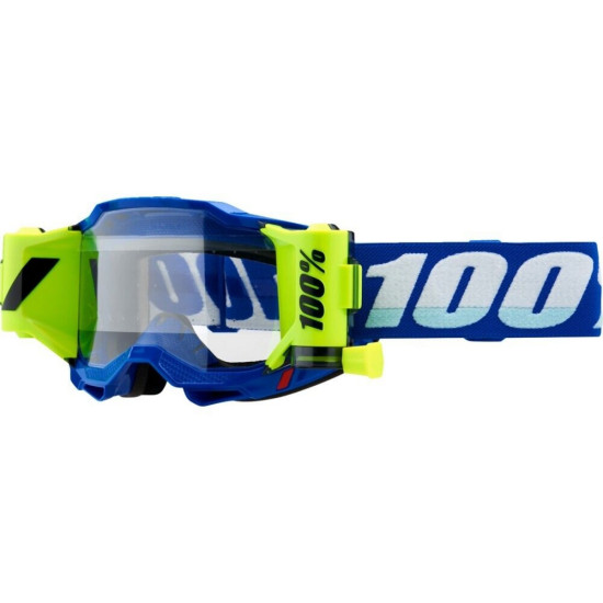 100 PERCENT ACCURI 2 FORECAST ROLL-OFF BLUE GOGGLES COLOR BLUE / WHITE / YELLOW FLUO TRANSPARENT LENS