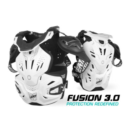 LEATT (2022/2023) krūtinės apsauga su kaklo apsauga NECK BRACE modelis FUSION VEST 3,0 WHITE spalva balta dydis S/M