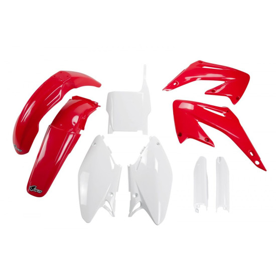 UFO PLASTIKINIS RINKINYS (PILNAS KOMPLEKTAS) SU TELESKOPU (AMORTIZATORIUMI) DANGTELIAIS HONDA CR 125 / 250 '04-'07 OEM S