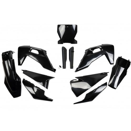 UFO PLASTIKINIS RINKINYS (PILNAS KOMPLEKTAS) SU TELESKOPINĖMIS APSAUGOMIS (AMORTIZATORIAIS) HUSQVARNA TC 125 / 250 '19-'