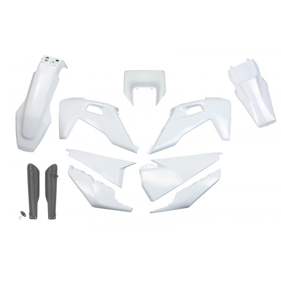 UFO PLASTIKINIS RINKINYS (PILNAS RINKINYS) SU TELESKOPINĖMIS APSAUGOMIS (AMORTIZATORIAIS) HUSQVARNA TE 150 / 250 / 300 '