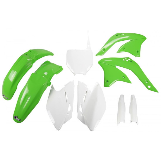 UFO PLASTIKINIS RINKINYS (PILNAS KOMPLEKTAS) SU TELESKOPINIAIS (AMORTIZATORIAIS) DANGTELIAIS KAWASAKI KXF 450 '08 OEM SP