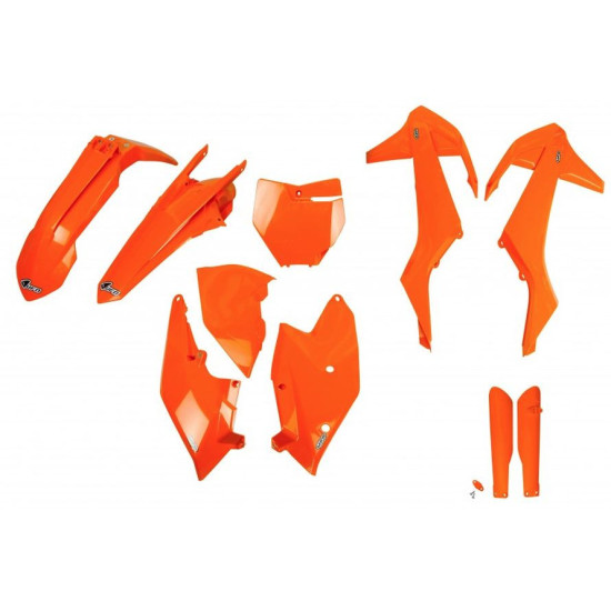 UFO PLASTIC SET (FULL KIT) WITH TELESCOPE (SHOCK ABSORBER) COVERS KTM SX / SXF '16-'18 (EXCEPT SX 250 '16) ORANGE (KT517