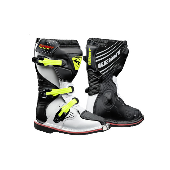 KENNY RACING KROSO / ENDURO BATAI MODELIS TREKĖS VAIKAMS / JAUNIMUI BALTA / JUODA / NEONINĖ GELTONA SPALVA JUODA / BALTA