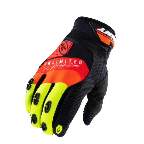 KENNY RACING KROSO / ENDURO PIRŠTINĖS, MODELIS APSAUGINĖS JUODA / RAUDONA / ORANŽINĖ SPALVA JUODA / RAUDONA / GELTONA FL