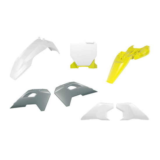 RACETECH (RTECH) PLASTIKO RINKINYS HUSQVARNA TC 50 '24-'25 OEM SPALVA BALTA / GELTONA / PILKA