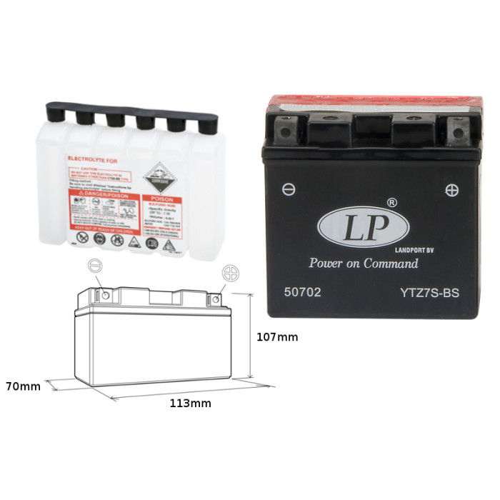 LANDPORT battery YTZ7S-BS 12V 6AH 113X70X105 (GTZ7S) Electrolyte filler separately (6) UE2019/1148