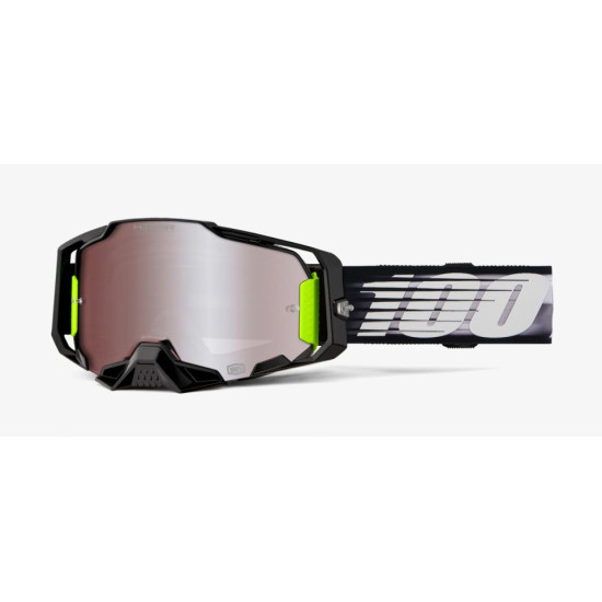 100 PERCENT ARMEGA HIPER LIGHTSPEED GOGGLES - MIRROR SILVER FLASH LENS - BLACK / WHITE SILVER MIRROR LENS