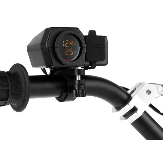 BIKETEC motorcycle dual USB fast charging 3.0 socket with voltmeter and external temperature indicator for mounting on the bike