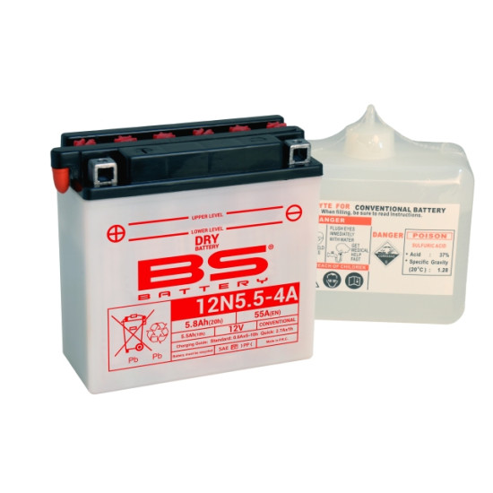 BS battery 12N5,5-4A (12N5,5-4A) 12V 5,5AH 135X60X130 Electrolyte filling separately (70A) (6) UE2019/1148