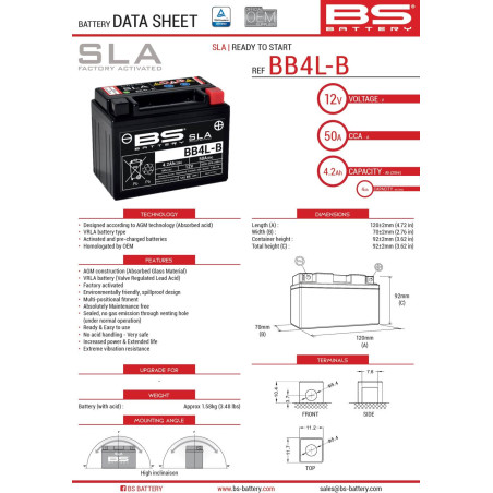 BS battery BB4L-B (FA) (YB4L-B) 12V 4AH 120X70X92 filled (50A) (8)