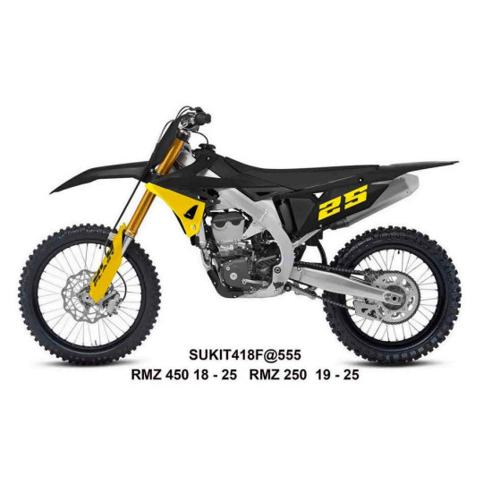 UFO 2025 / 11 PLASTIC SET (FULL KIT) WITH TELESCOPE (SHOCK ABSORBER) COVERS SUZUKI RMZ 250 '19-'25, RMZ 450 '18-'25 COLO