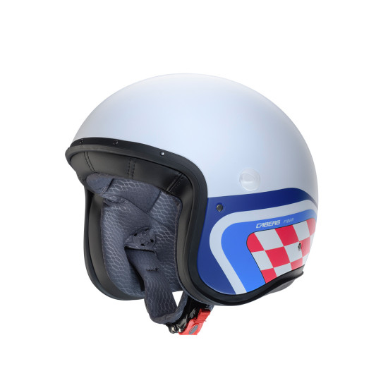 CABERG ATVIRAS ŠALMAS JET MODELIS FREERIDE X DAYTONA SPALVA BALTA / MĖLYNA / RAUDONA MATINĖ DYDIS L (SU SKYDELIU)