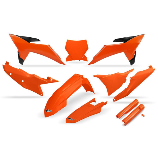 UFO PLASTIC SET (FULL KIT) WITH TELESCOPE (SHOCK ABSORBER) PROTECTORS KTM SX 125 / 150 / 250 / 300 '25-'26, SXF (SX-F) 2