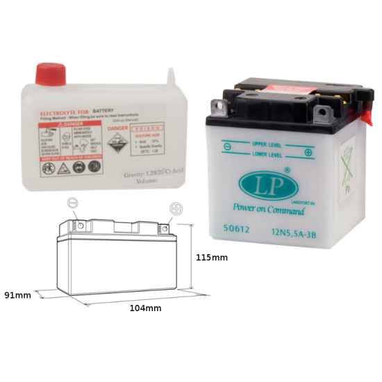 LANDPORT battery 12N5,5A-3B 12V 5,5AH 105X91X115 Electrolyte filler separately UE2019/1148