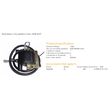 DZE ignition coil (reel) KAWASAKI KLR600 84-86 (21121-1116)