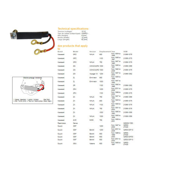 DZE voltage regulator (current rectifier) ​​SUZUKI GSF/GSX/GSXR, YAMAHA FZR 1000 KAWASAKI GPZ 900/1000/1100, ZZR1100/1200, ZRX