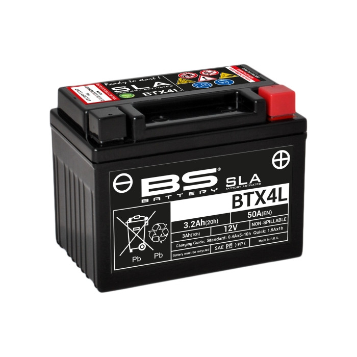 BS battery BTX4L+ / BTZ5S (FA) (YTX4L-BS, YT4L-BS, YTZ5S) 12V 3AH 114X71X86 filled (50A) (8) - replaced 300811