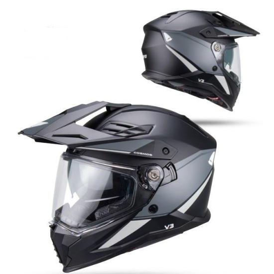 UFO 2026 / 01 COSMOS OFFROAD / DUAL / TOURER / CROSSOVER ŠALMAS SU SKYDELIU, SKYDELIU NUO SAULĖS SPALVA JUODA / PILKA DY