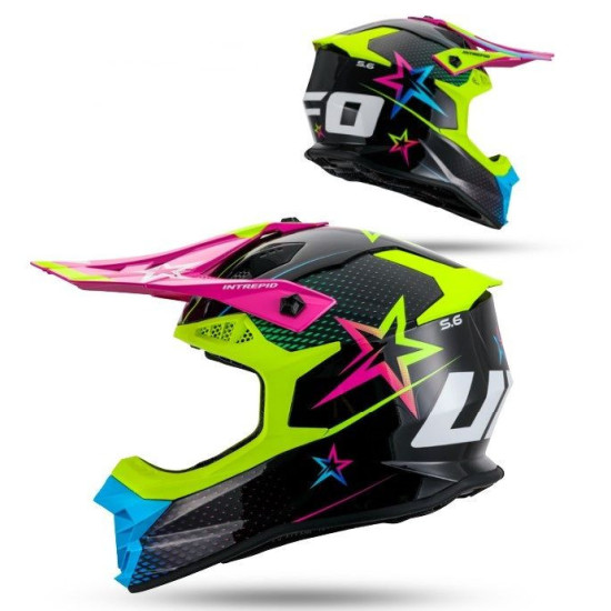 UFO 2026 / 01 INTREPID CROSS HELMET COLOR BLACK / YELLOW / PINK SIZE M (ECE 22R06) - COLLECTION 2026