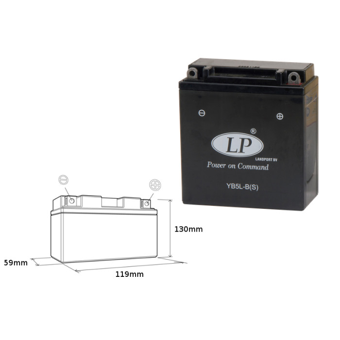 LANDPORT battery YB5L-B (S) (SLA) 12V 5AH 121X61X131 (12N5-3B) filled (12) YB53 L (YB5-3)