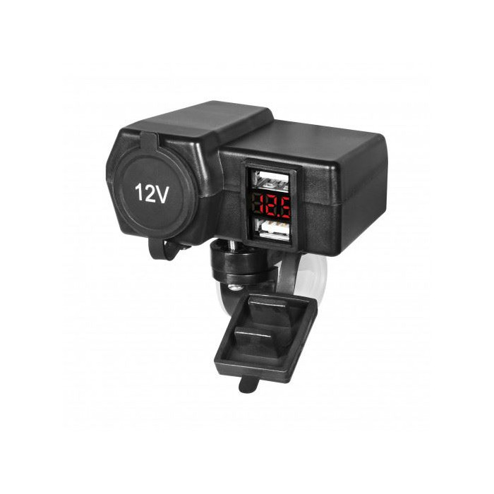 BOOSTER 12V charging socket with USB ports and voltmeter (steering wheel mount included) color black (BOOST)