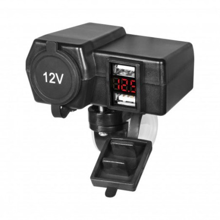 BOOSTER 12V charging socket with USB ports and voltmeter (steering wheel mount included) color black (BOOST)