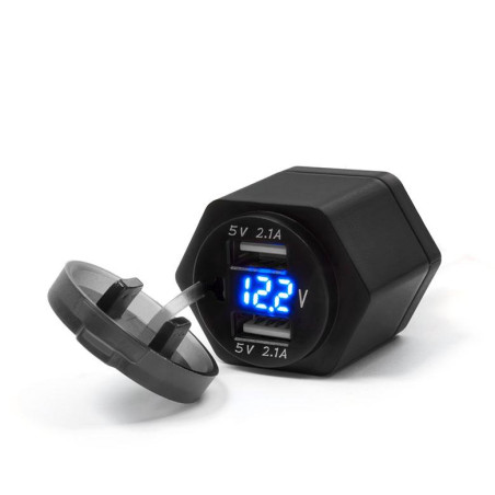 BIKETEC USB krovimo jungtys su voltmetru MUS42 DIN ISO 4165 BMW I TRIUMPH