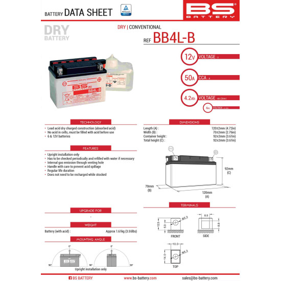 BS akumuliatorius BB4L-B...
