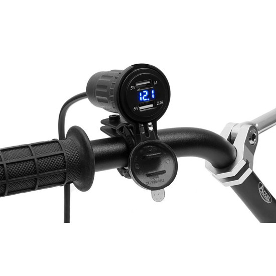 BIKETEC USB charging connectors with voltmeter (mounted on handlebars or plastic)