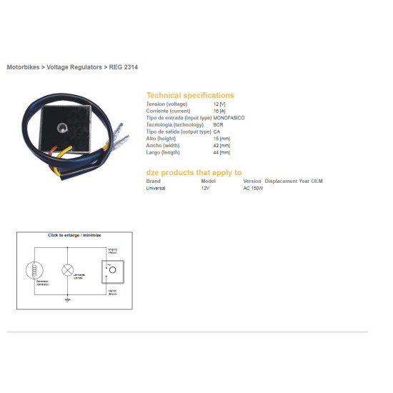 DZE voltage regulator (current rectifier) ​​universal SINGLE-STAGE (12V, 16A) (ESR012)