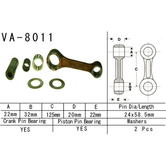 VESRAH CONNECTING ROD KAWASAKI KX 250 (KX250) '78-'08, KDX 250 (KDX250) '91-'94 (VA8011) (MADE IN JAPAN)