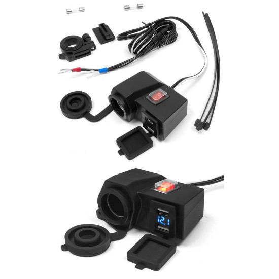 BIKETEC USB charging ports with voltmeter mount on handlebars - MUS06