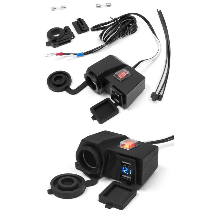 BIKETEC USB charging ports with voltmeter mount on handlebars - MUS06