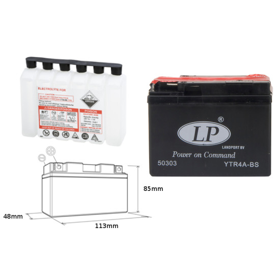 LANDPORT battery YTR4A-BS 12V 2.3AH 113X49X85 Electrolyte filler separately (6) UE2019/1148
