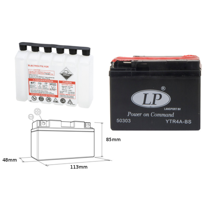 LANDPORT battery YTR4A-BS 12V 2.3AH 113X49X85 Electrolyte filler separately (6) UE2019/1148