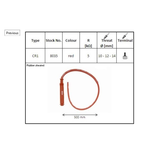 NGK spark plug tube 50 CM color red (NR 8035) waterproof (with thread 10,12,14MM) (5K OHM)