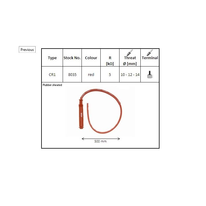 NGK spark plug tube 50 CM color red (NR 8035) waterproof (with thread 10,12,14MM) (5K OHM)