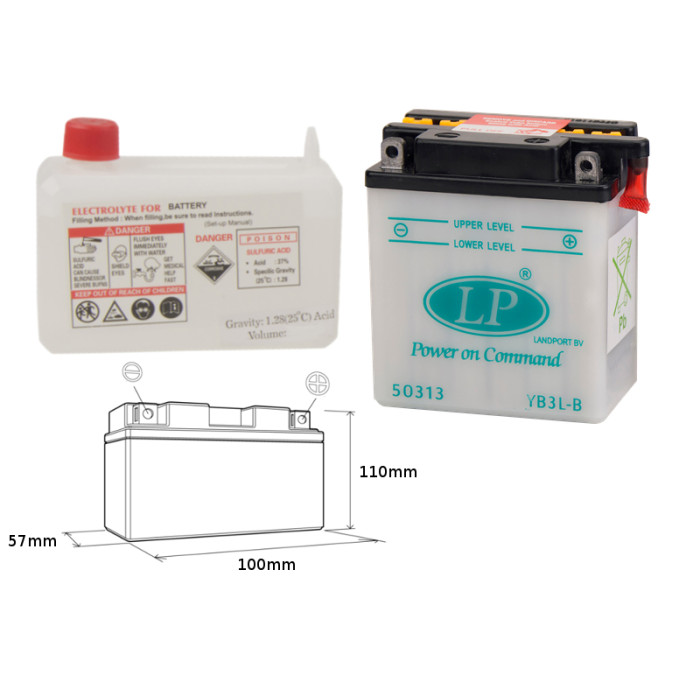 LANDPORT battery YB3L-B 12V 3AH 99X57X111 Electrolyte filler separately UE2019/1148