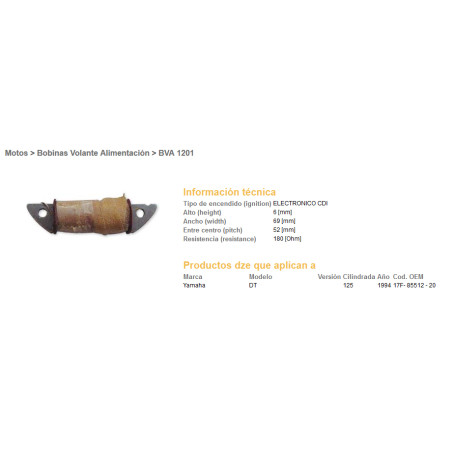DZE charge coil YAMAHA DT 125R`94 (OEM:17F-85512-20)