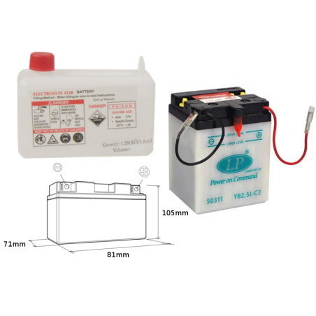 LANDPORT battery YB2,5LC2 12V 81X71X106 (HONDA MTX80-HD06) Electrolyte filler separately UE2019/1148